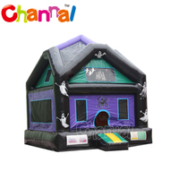 Château gonflable maison hantée avec toboggan, structure de jeu gonflable avec obstacles et toboggan, toboggans gonflables d'Halloween