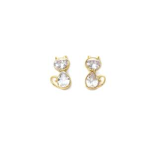 <b>Cat</b> Shape Stud <b>Earrings</b> Gold Plated 316L Stainless Steel Fashion Jewelry - Product Image 1