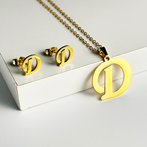 Hip Hop collana iniziale A-Z per le donne di moda in acciaio inox set di gioielli inglese 26 lettere orecchini regali - Product Image 5