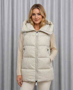Ladies' Stylish Autumn Vest with Hooded Zipper Closure Waterproof Woven Fabric Solid Pattern Fashionable Ladies' Vest with Hat