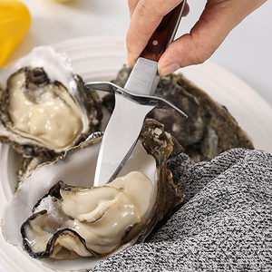 Outil d'ouverture de fruits de mer en acier inoxydable, gants résistants aux coupures, manche en bois, ensemble de couteaux à huîtres et à coquillages avec housse de protection - Product Image 4