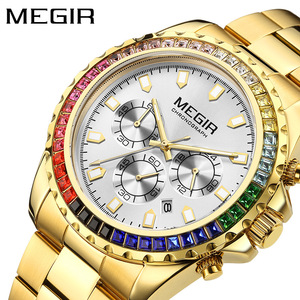 Reloj de cuarzo con bisel de arcoíris con diamantes, resistente al agua, correa luminosa, indicador de fecha, reloj para hombre y mujer - Product Image 5