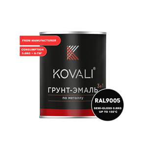 Peinture émail 3 en 1 KOVALI, protection contre la rouille et la corrosion pour métal, bois, béton et pierre, noir semi-brillant, couleurs RAL - Product Image 1