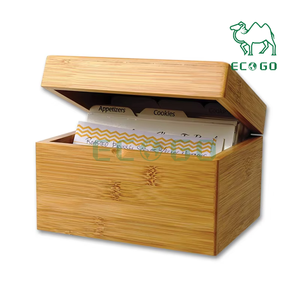Caja de recetas de bambú Organizador de recetas de madera con divisor de tarjetas Estilo moderno - Product Image 3