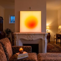 Cadre d'affiche lumineux LED à intensité variable Sunset Living Room LUZ, en alliage d'aluminium à grain de bois, impression UV, écologique, facile à poser