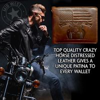 Dompet Kulit PU Pria Model Biker dengan Rantai, Anti-RFID, Motif Bendera Amerika, Merek Mewah, dengan 10 Slot Kartu