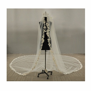 Champagne or argent Lurex luxueux Internet célébrité longue queue traînante mariage voile de mariée - Product Image 1
