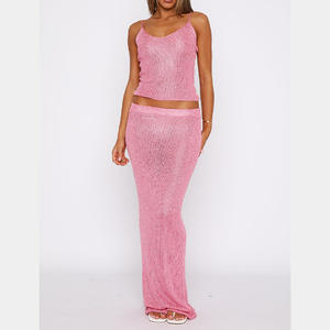 Damenbekleidung <span class=keywords><strong>2025</strong></span> Sommer Lässige Strandmode Neues Sexy Rückenfreies Strickwesten-Set Mode Urlaub Zweiteiler mit Hochtailliertem Rock - Product Image 1