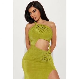 Nouvelle Robe Longue de Soirée Élégante pour Femme en Velours Tricoté, Coupe Asymétrique à Une Épaule, Fente Haute et Détails Noués, Qualité Supérieure - Product Image 4