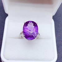 Cincin Amethyst Alami Besar Kelas AAA Perak 925 Berkualitas Tinggi Batu Ungu Bersegi Besar Perhiasan untuk Pembeli Korporat