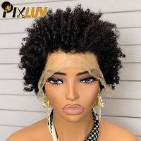 Perruque Courte Afro Pixie Cut 13x4 en Dentelle Frontale, Cheveux Humains Vierges Indiens Naturels, Bouclés Crépus, Sans Colle, Couleur Naturelle, Vente en Gros