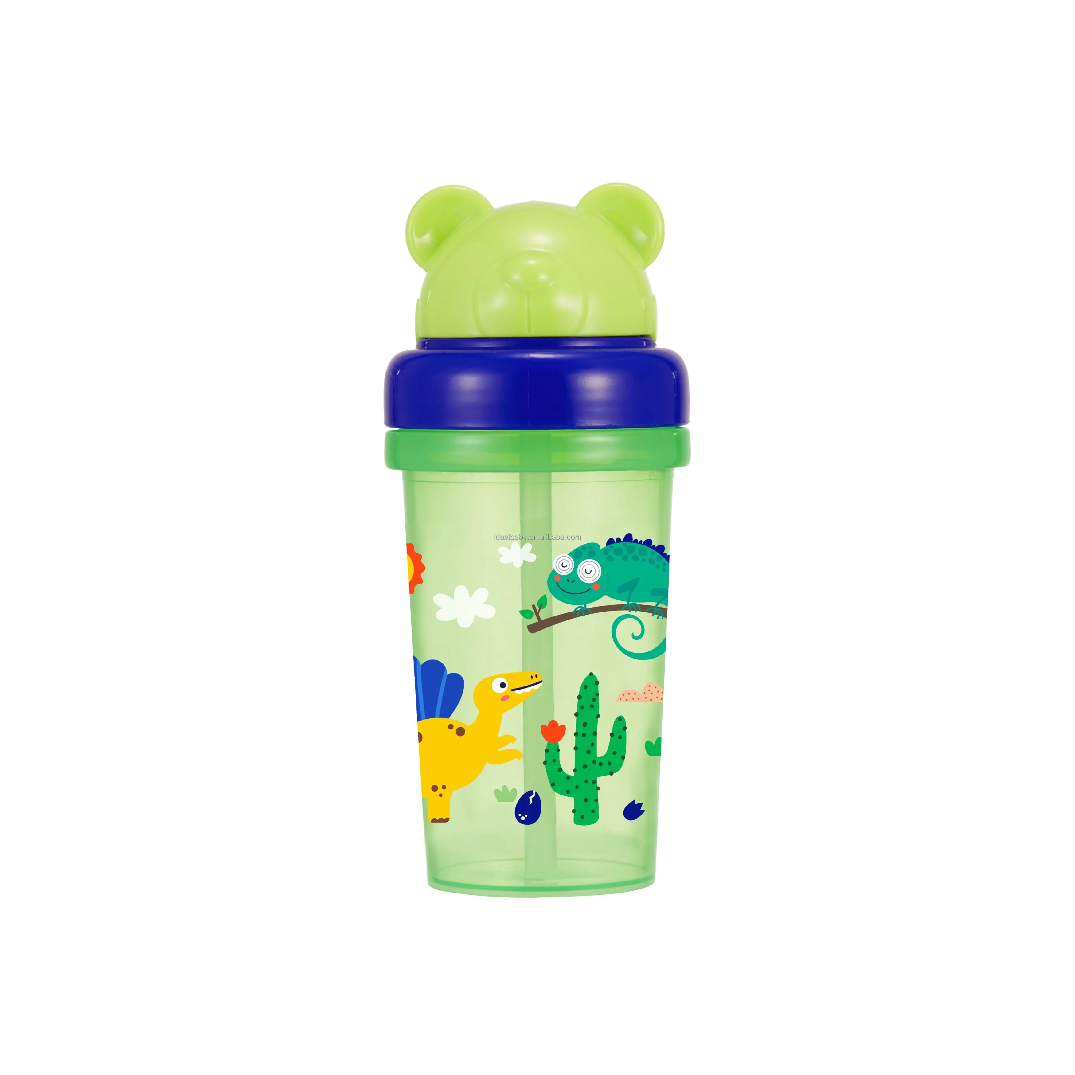 10oz/300ml Funny Animal Lid PP Botella de agua para bebés BPA Free Baby Straw Cup