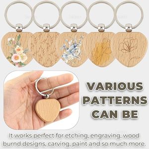 Wooden <b>Heart</b> Shape <b>Wood</b> Keychain Blanks Engraving Unfinished Key Chain Tag for DIY Gift Crafts Personalized EDC or Best Craft - Product Image 4
