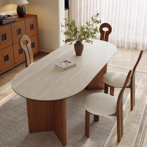 Juego de Mesa de Comedor Ovalada Pequeña de Mármol y Madera <span class=keywords><strong>Blanca</strong></span> de Foshan con 6 Sillas de Comedor Estilo Sirena para Muebles de Comedor, Hogar y Apartamento - Product Image 1