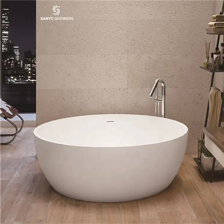 Two Person Round Resin Stone Bathtub Free Standing Bath Tub Solid Surface Acrylic Bath Tub