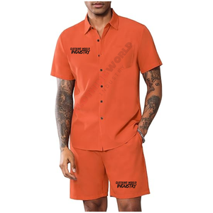 Luxury Summer orange color Shorts <b>Set</b> With custom logo breathable woven Technique Casual <b>Knitting</b> Style 2piece <b>set</b> - Product Image 3