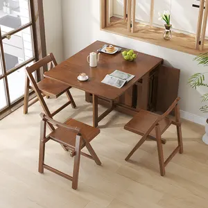 Commercio all'ingrosso di 2024 estensibile in legno pieghevole tavolo da pranzo e sedia per risparmiare spazio mobili tavolo da pranzo Set per appartamenti