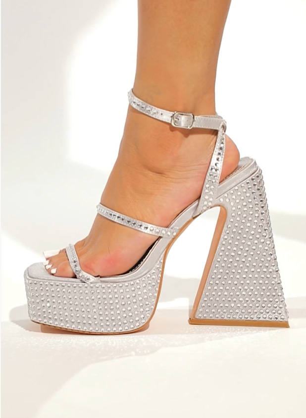 Busy Girl QT4402 Heeled Sandals - Sparkly Rhinestone Straps