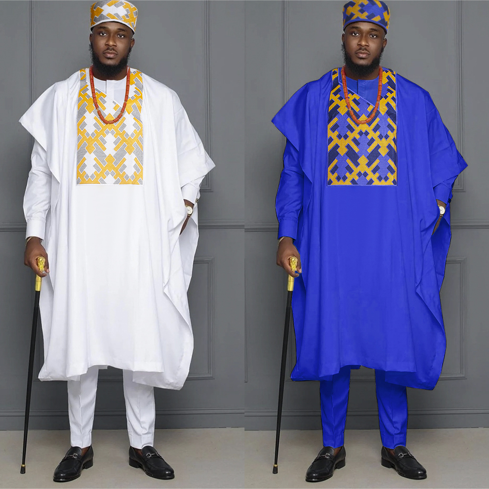 H&d New African Clothes For Men Rich Bazin Traditional Embroidery Dashiki Blue R