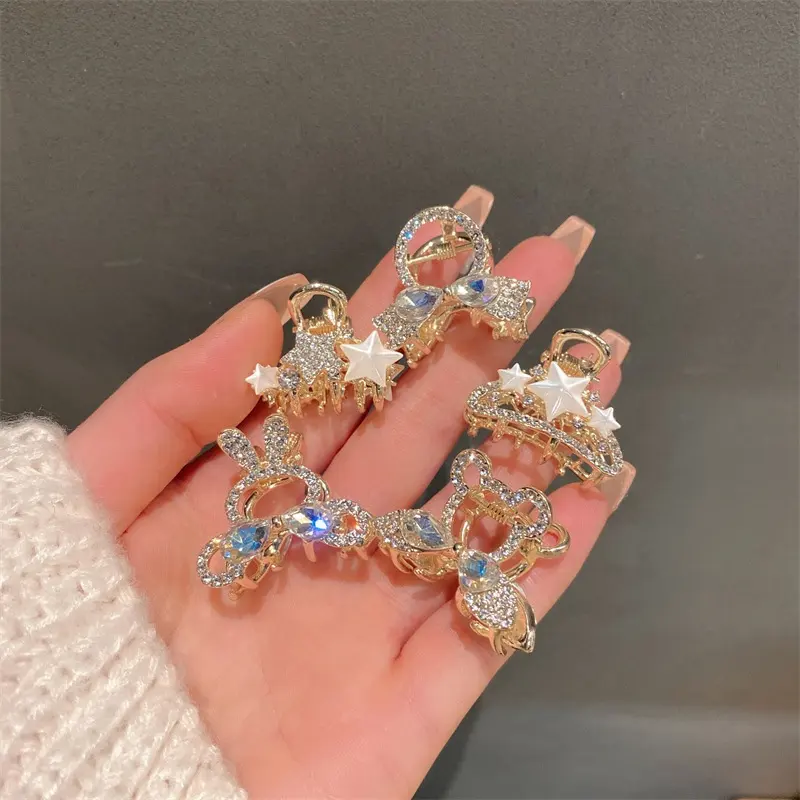 Petites pinces à cheveux en métal pour femmes, accessoires de luxe en cristal, lapin, ours, étoile, strass, mignonnes petites griffes