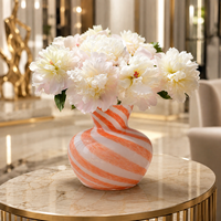 Vase en verre soufflé à la main, motif tourbillon pêche, vase rond artistique pour centre de table et décoration intérieure