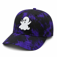 Casquette de baseball six panneaux tie-dye en coton chenille avec logo fantôme brodé, visière incurvée, décontractée, pour homme et femme