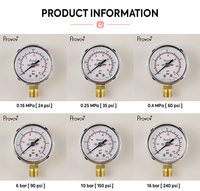 Industrial Measurement Meter 0-10 bar 1.6bar 25bar 250bar 400bar Gas Air Pressure Gauges for Regulator