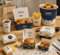 Solución Integral de Empaques Desechables Personalizados para Alimentos |   Caja para hamburguesas, cubeta para pollo, caja para papas fritas, tazas para salsa, sushi, patatas fritas