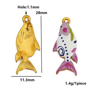 จี้ปลาสแตนเลสสตีลชุบทอง 18K รุ่น Ocean Series สำหรับทำสร้อยคอ DIY อุปกรณ์ตกแต่งเครื่องประดับ รูปทรงหลากหลาย ลายหยดน้ำมัน - Product Image 4