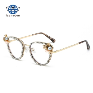 Teenyoun Est Cat Eye Anti Blue Light Luxury Diamond Glasses Wholesale Optical Spectacle Eyeglasses Frames - Product Image 2