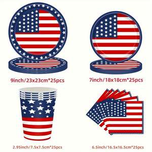 Juego de Vajilla Personalizado con la Bandera Americana para 25 Personas - Platos, Servilletas y Tenedores Patrióticos para el 4 de Julio - Product Image 4