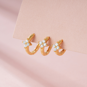 CANNER Simple S925 Argent Sterling Triple Zircon Fleur de Cristal Pétale Multi-tailles 6mm/8mm/10mm/Ensemble de Boucles d'Oreilles à Percer - Product Image 2