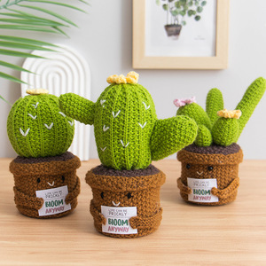 Muñeco de <span class=keywords><strong>cactus</strong></span> de ganchillo hecho a mano con mensaje positivo, tarjeta, girasol, <span class=keywords><strong>corazón</strong></span> y flor en maceta de punto - Product Image 2