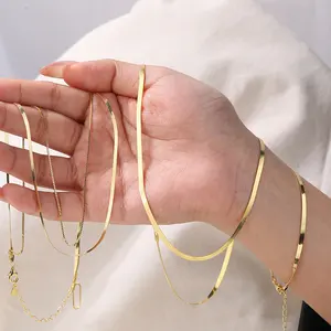 Sıcak satış Minimalist 925 ayar gümüş kadın gerdanlık altın yılan zinciri kolye 18K