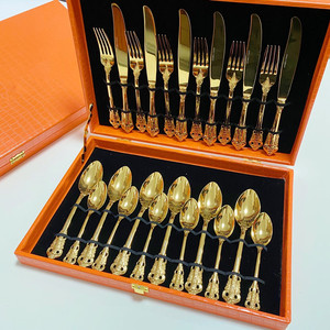 Hot Selling 24 Pcs Royal Gift <b>Gold</b> <b>Cutlery</b> <b>Sets</b> Luxury High Quality Metal Flatware Stainless Steel with case - Product Image 1