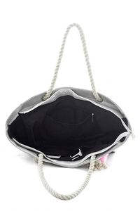 <b>Large</b> Canvas Shoulder <b>Bag</b> - <b>Beach</b> Tote With Cotton Rope Handles and Cute Pompom - Product Image 6