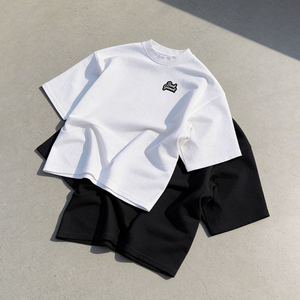 T-shirt basique pour homme à col rond, coupe ajustée, 100% coton tricoté, coton lourd personnalisé, couleur unie - Product Image 5