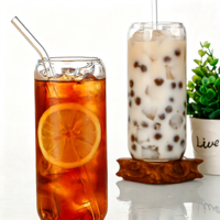 Bocaux en verre transparent avec couvercles en bambou et pailles, multi-usages pour jus, thé, thé au lait aux bulles, ensemble de verrerie écologique réutilisable