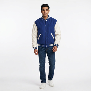 Custom Unisex Varsity <b>Jacket</b> <b>Baseball</b> <b>Men</b> Women College Style Outerwear Fashion Sportswear Stand Collar Front Wholesale Supplier - Product Image 1