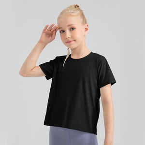 Blouse de sport pour filles 30D Spin légère respirante à bretelles fendues ample décontractée à manches courtes 33212 pour l'été Yoga nu Enfants - Product Image 3
