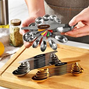 Hot Selling 18/0 Stainless Steel 9pcs Magnetic Double-Head Baking Tools with Scale <b>Measuring</b> <b>Spoon</b> Set - Product Image 2