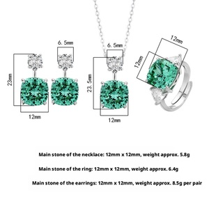 Fashion Eco-friendly Copper 12*12MM Emerald Green Zircon Pendant <b>Earrings</b> Ring Jewelry Elegant Simple Wedding Sets - Product Image 2