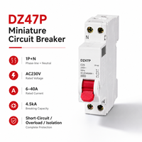 Interruptor Automático en Miniatura DZ47P MCB 1P+N 6A 10A 16A 20A 25A 32A 40A 230V AC 4.5kA Curva C D Riel DIN de 35 mm