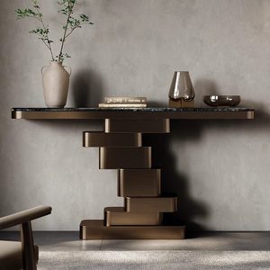 Table console décorative moderne pour salon, cadre en acier inoxydable doré, plateau en marbre, durable, <span class=keywords><strong>KIKA</strong></span> K006 #   Meubles de maison faits à la main - Product Image 4