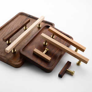 Beech <b>Walnut</b> <b>Cabinet</b> Drawer Handles Brass Single Hole Scandinavian Style Furniture Handle - Product Image 2