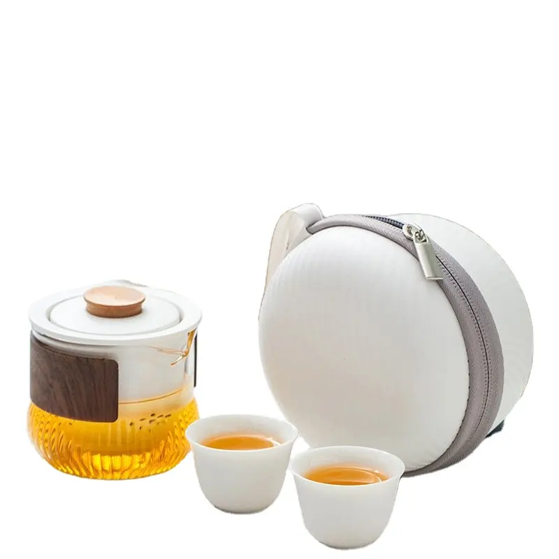 Portabel semua dalam satu tas hadiah luar ruangan Pot teh cina Set cangkir dengan nampan Infuser perjalanan keramik set teh porselen teko teh