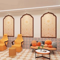 Papier peint mural personnalisé en tissu, motif arche islamique bleue marocaine, faux fenêtre, carreaux mandala, pour gîte, café