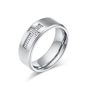 yunnique popular minimalist hip-hop style diamond-encrusted cross titanium steel ring, a unique, light luxury, and - Product Image 5