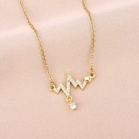 EKG Hartslag Strass Hanger Ketting Goud Zilver Hart Charm CZ Drop Ketting voor Vrouwen Paar Valentijnsdag Sieraden