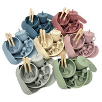 Vichi Nouveau Kit de Vaisselle pour Bébé : Assiette à Ventouse en Silicone, Bavoir Imperméable, Bol, Tasse, Cuillère, Fourchette et Tapis de Repas